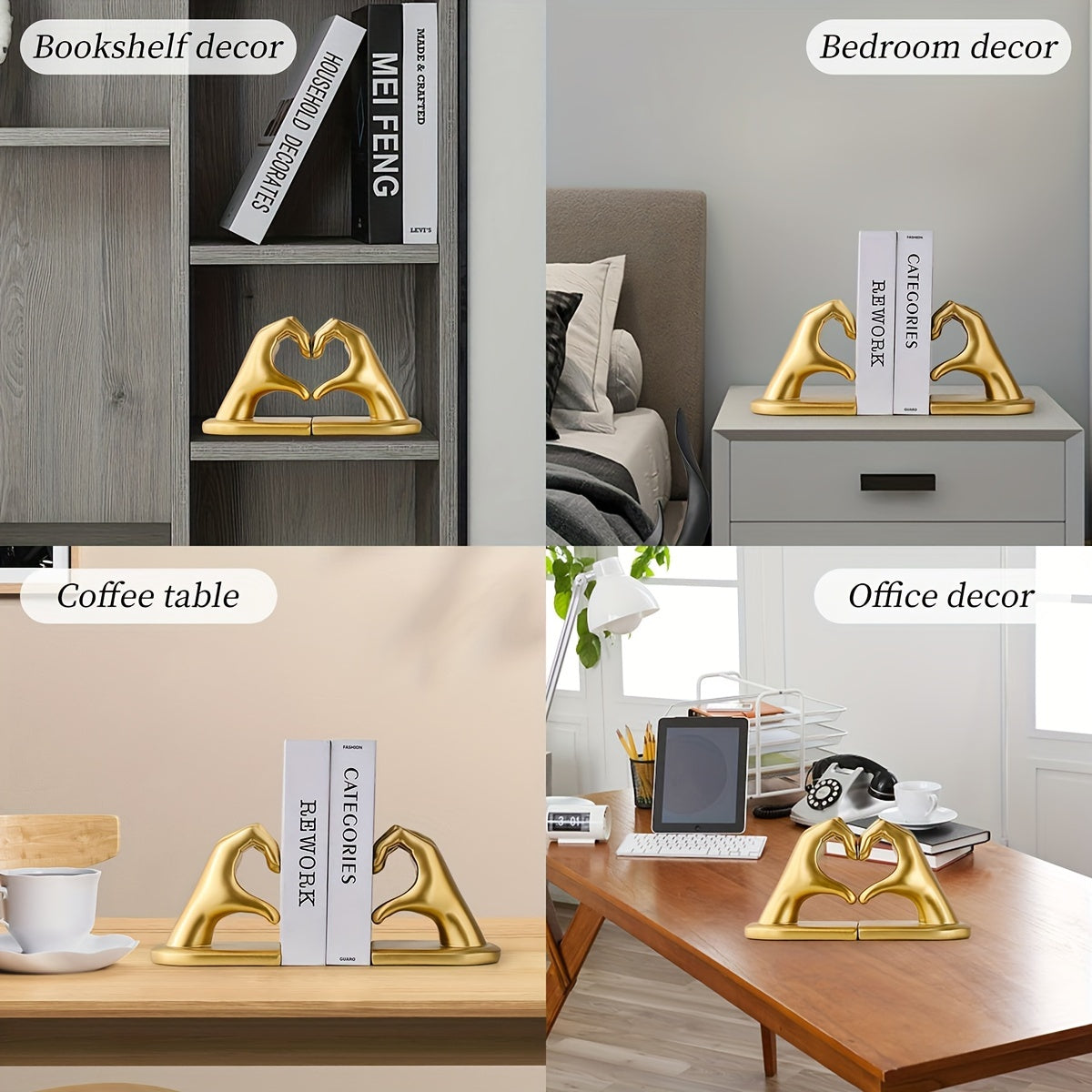 Elegant Heart Bookends in Gold Tone