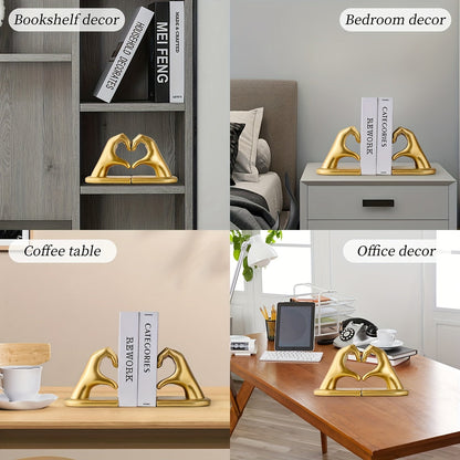 Elegant Heart Bookends in Gold Tone