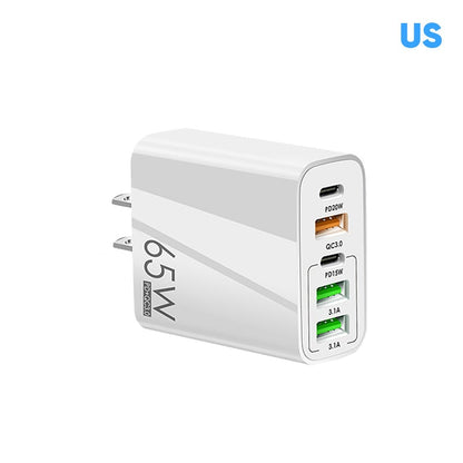 Compact 6 Port Fast Charger 65W US Plug