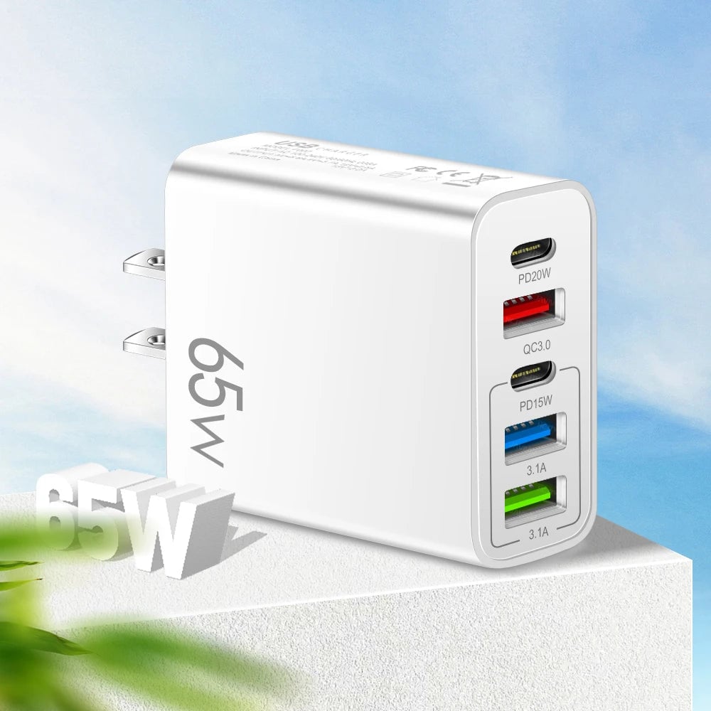 Compact 6 Port Fast Charger 65W US Plug