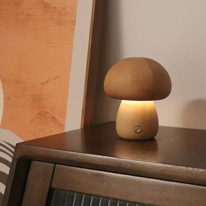 Warm Wooden Mushroom Table Lamp