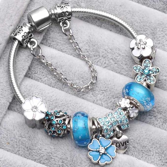 Beautiful Flower Silver Charm Bracelet for Women