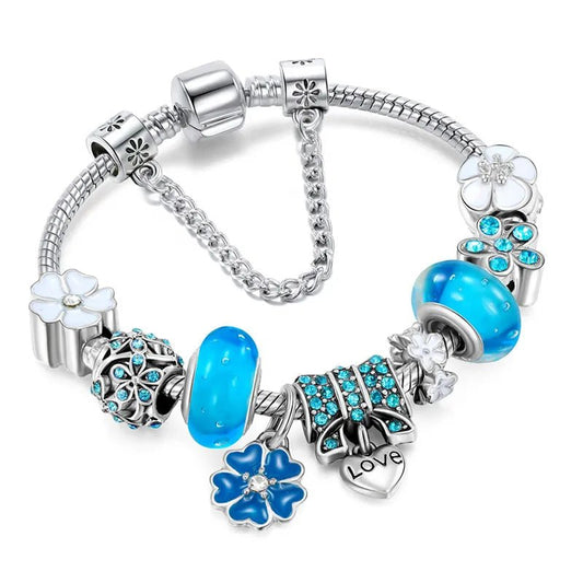 Beautiful Flower Silver Charm Bracelet for Women - Befez