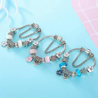 Beautiful Flower Silver Charm Bracelet for Women
