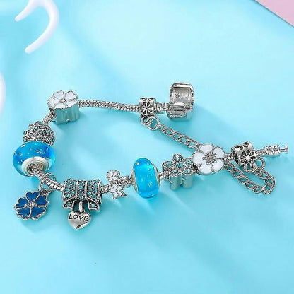Beautiful Flower Silver Charm Bracelet for Women