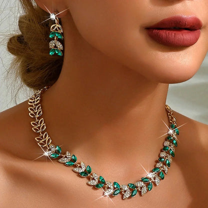 Green Gemstone Diamond Pendant Set