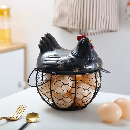 Farmhouse Ceramic Egg Container with Metal Basket