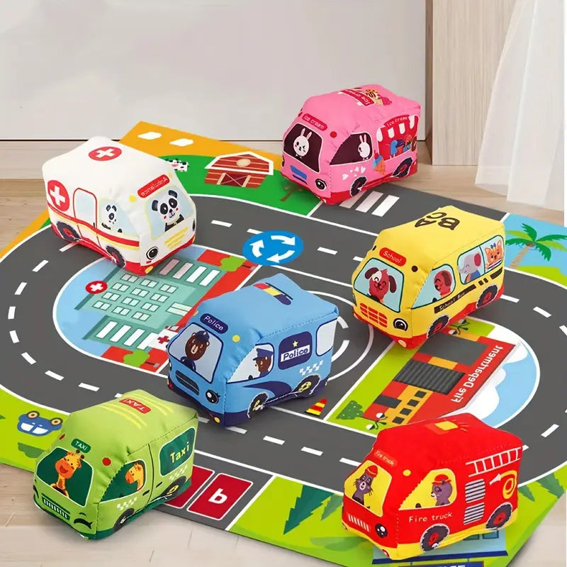 Soft 2-in-1 Plush Car Toy Set with Play Mat