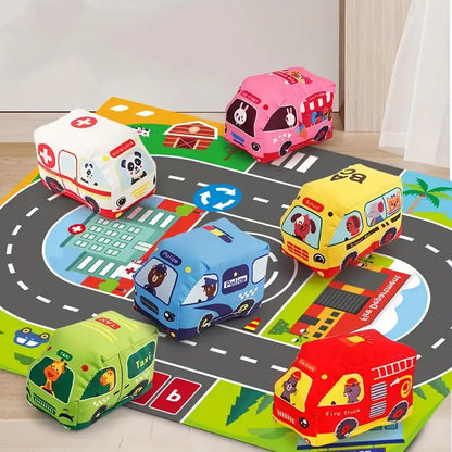 Soft 2-in-1 Plush Car Toy Set with Play Mat