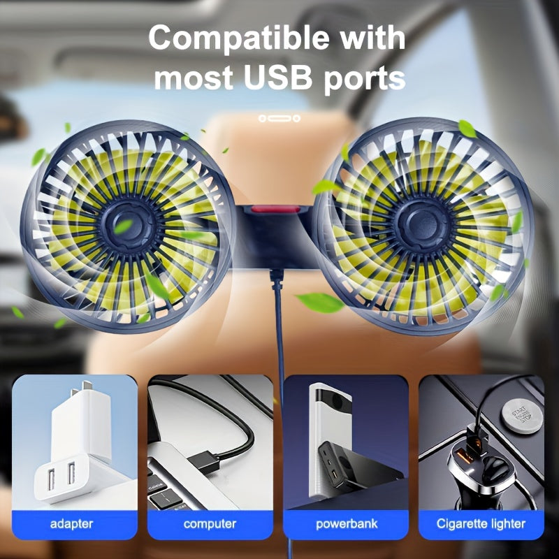 Portable Dual Car Fan with 360° Rotation