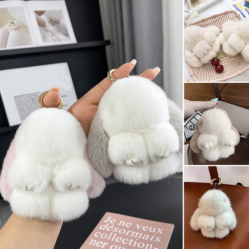Cute Plush Bunny Pom Pom Keychain Charm