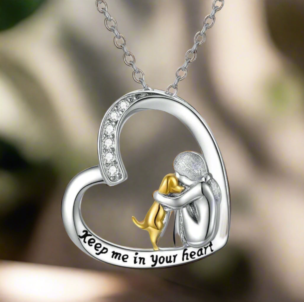 Shiny Heart Dog Pendant Necklace with Sparkling Stone