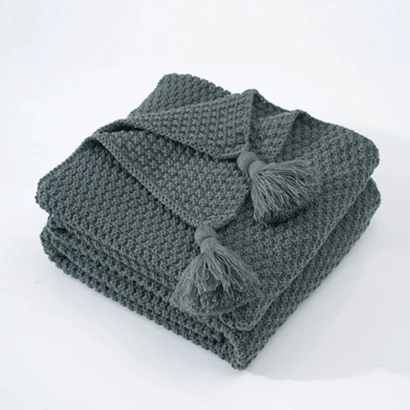 Cozy Wool Throw Blanket with Tassels