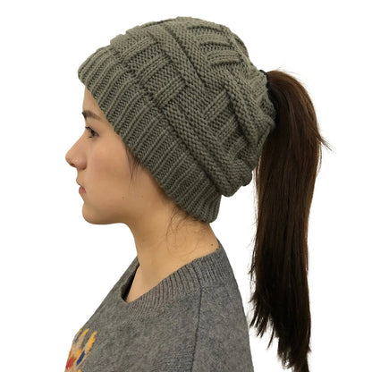 Warm Slouchy Ponytail Winter Beanie Hat