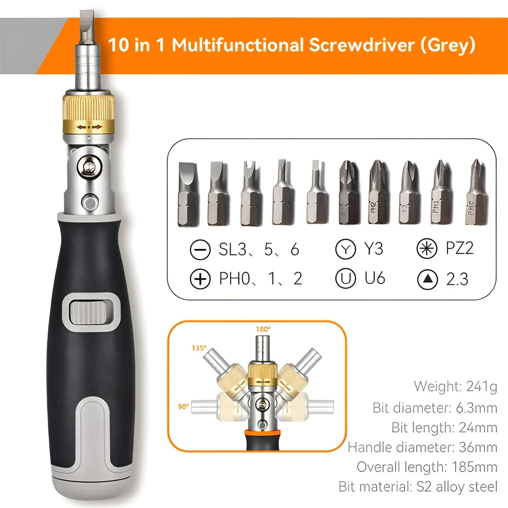 Compact 10in1 Adjustable Ratchet Screwdriver Set - Befez