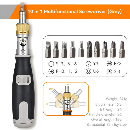 Compact 10in1 Adjustable Ratchet Screwdriver Set - Befez