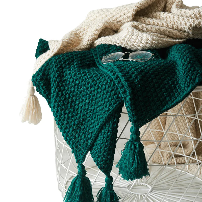 Cozy Wool Throw Blanket with Tassels