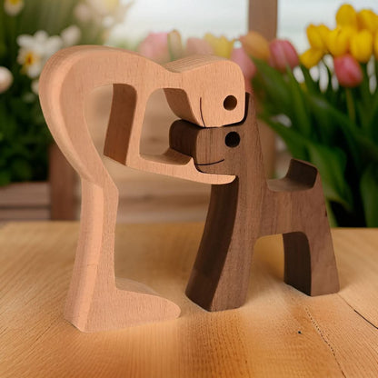 Unique Wooden Dog and Owner Figurine