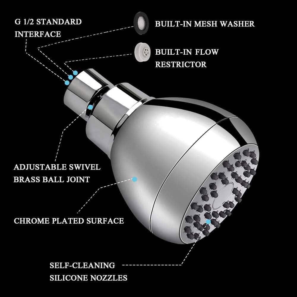 Powerful 3 Shower Head with Anti Clog Brass Fixing