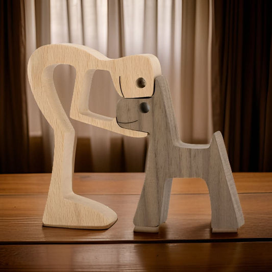 Unique Wooden Dog and Owner Figurine - Befez
