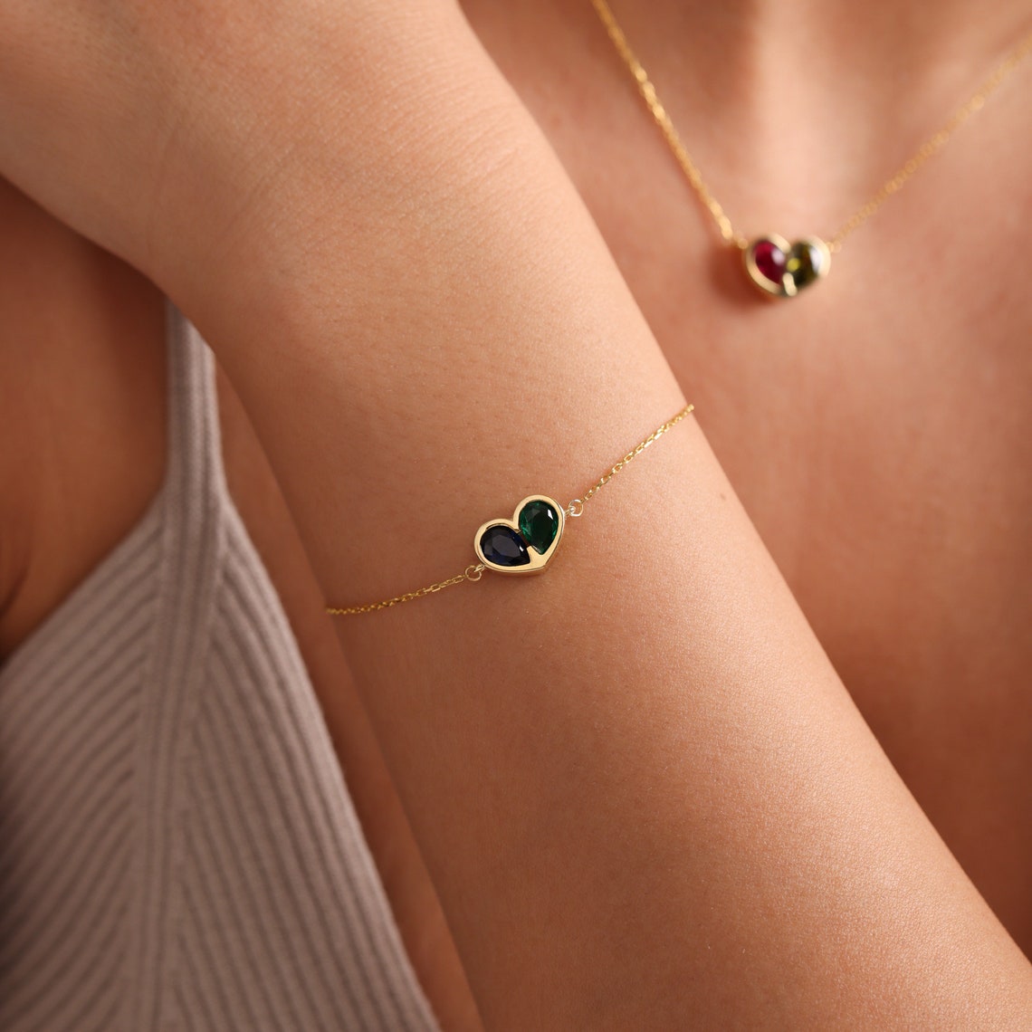 Timeless Birthstone Heart Necklace Set