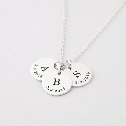 Customizable Engraved Initial Date Pendant Necklace