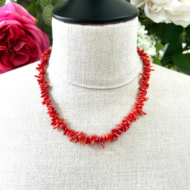 Bright Red Coral Pendant Necklace