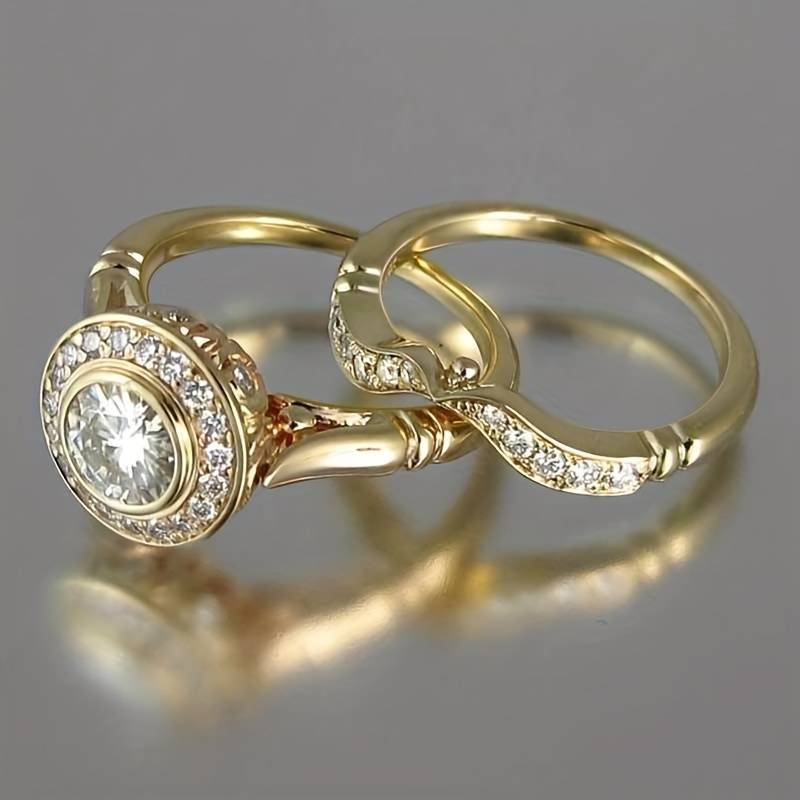 Luxurious Gold Zirconia Bridal Ring Set - Befez