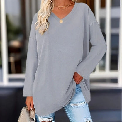 Stylish V Neck Long Sleeve Casual Shirt
