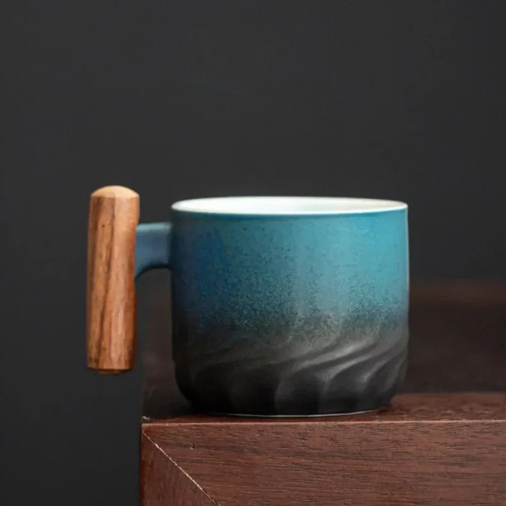 Rustic Coffee Cups With Wooden Grip