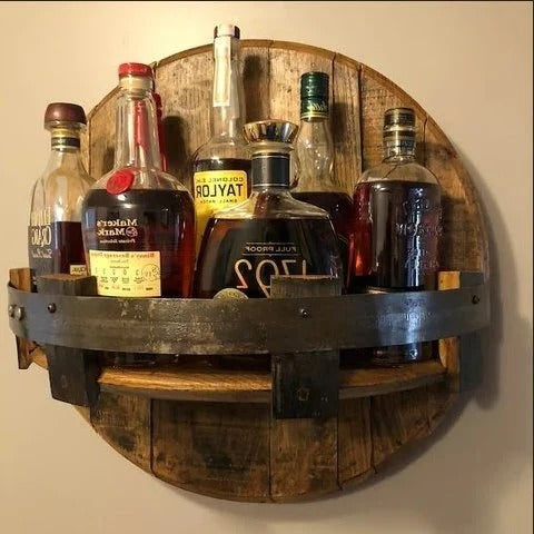 Reclaimed Wood Whiskey Barrel Shelf - Wine Bottle Holder - Befez
