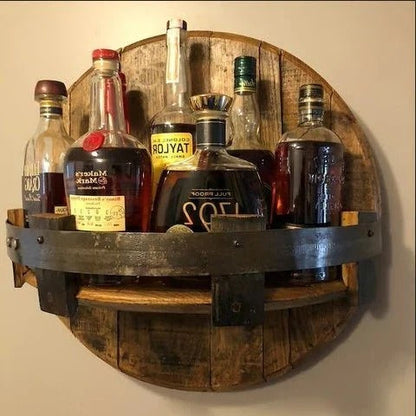 Reclaimed Wood Whiskey Barrel Shelf - Wine Bottle Holder - Befez