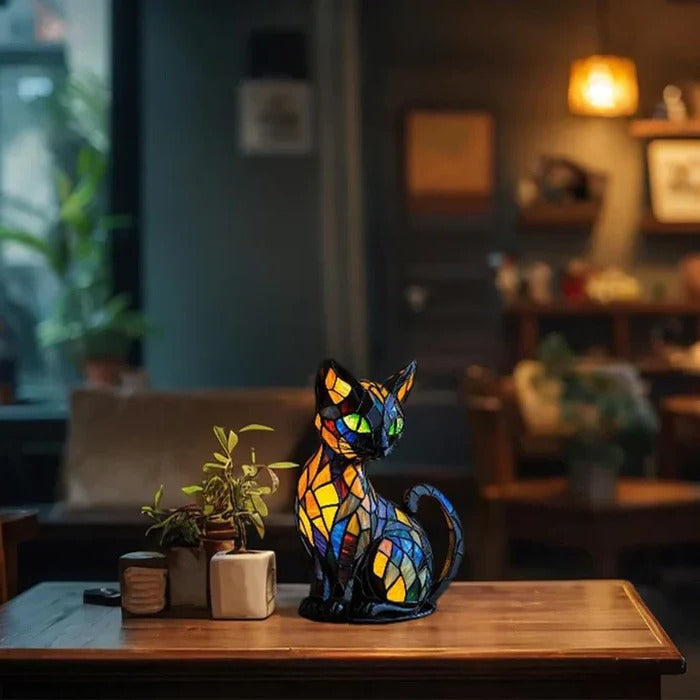 Colorful Feline Accent Table Lamp