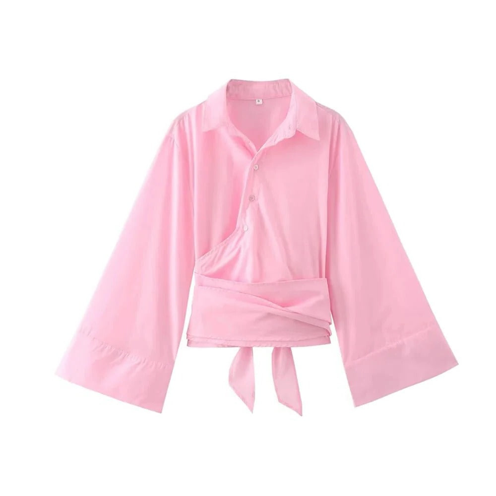 Chic Top With Satin Ribbon Waist