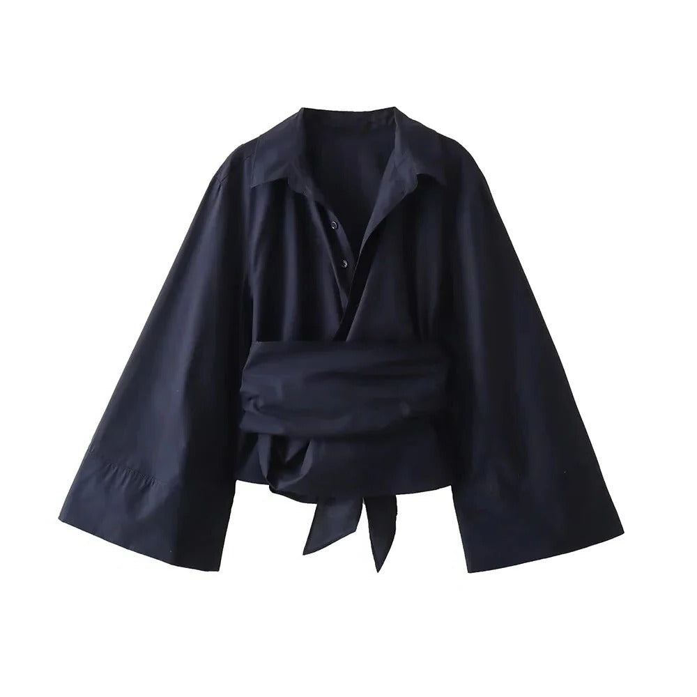 Chic Top With Satin Ribbon Waist