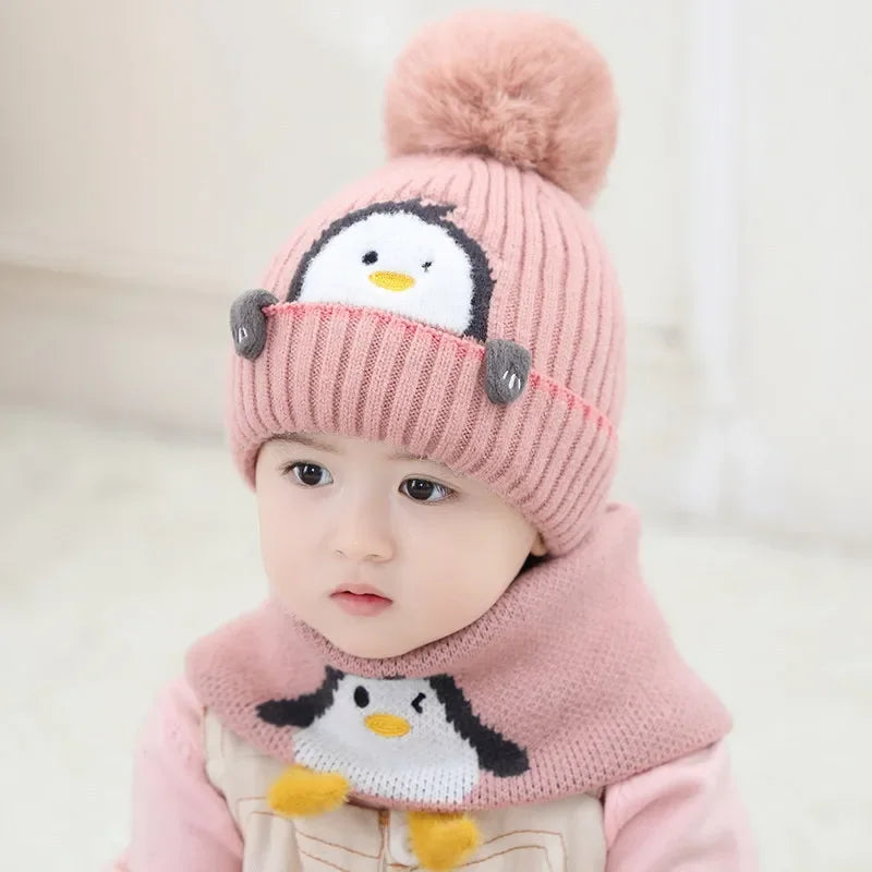 Cozy Kids Penguin Knit Hat & Scarf Set