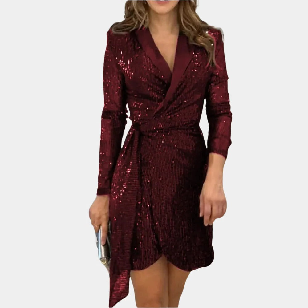 Stylish Women's Jacket Dress With Waist Belt - Befez