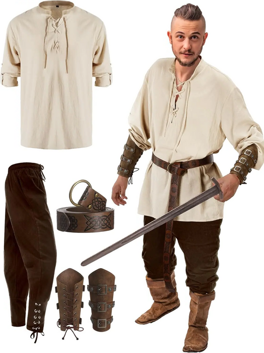 Authentic 4 Piece Pirate Mens Costume Set - Befez