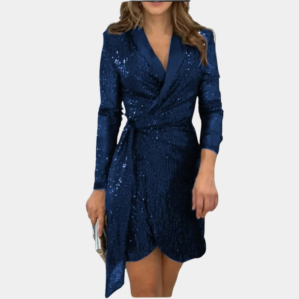 Stylish Women's Jacket Dress With Waist Belt