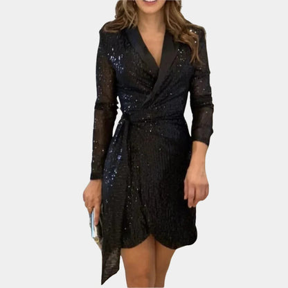 Stylish Women's Jacket Dress With Waist Belt