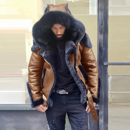 Warm Leather Biker Jacket Men Winter Coat