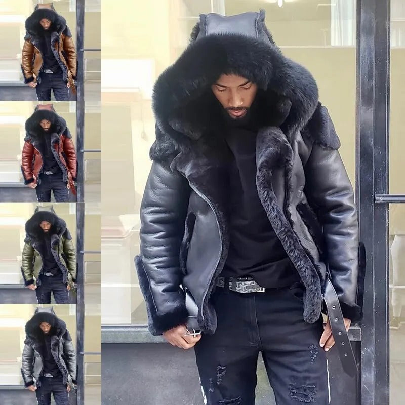 Warm Leather Biker Jacket Men Winter Coat