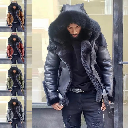 Warm Leather Biker Jacket Men Winter Coat