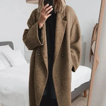 Luxurious Women's Long Cashmere Coat with Lapel