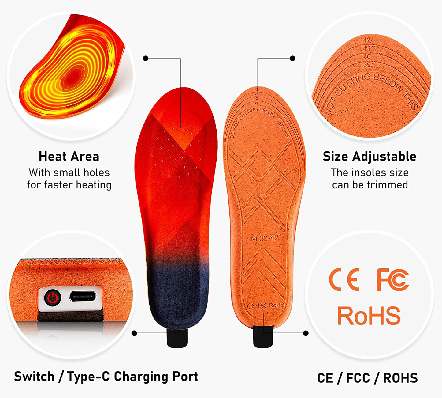 Warm Rechargeable Heated Insoles for Cold Feet