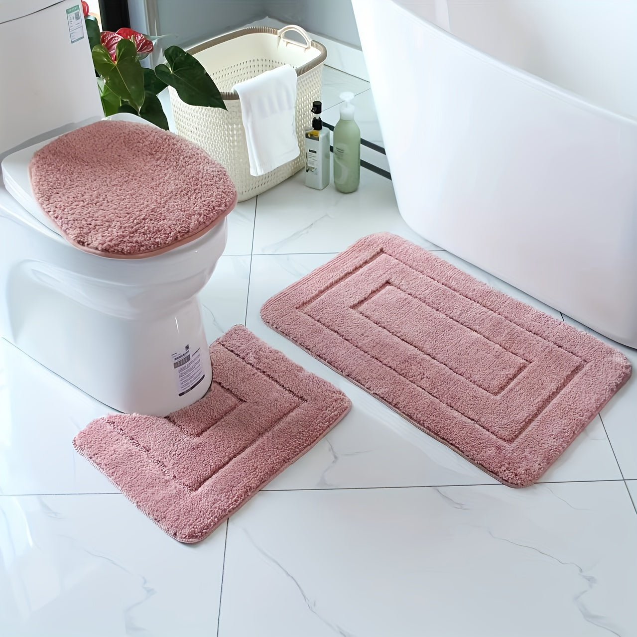 Plush Bathroom Mat Set - Slip Resistant and Easy Clean