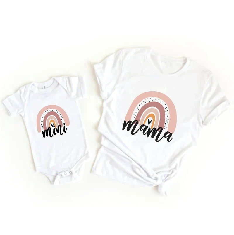 Colorful Mommy & Me Rainbow Tees & Romper Set