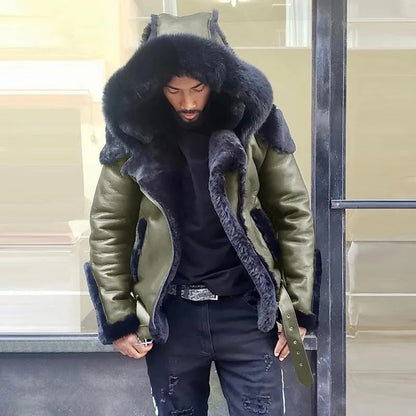 Warm Leather Biker Jacket Men Winter Coat