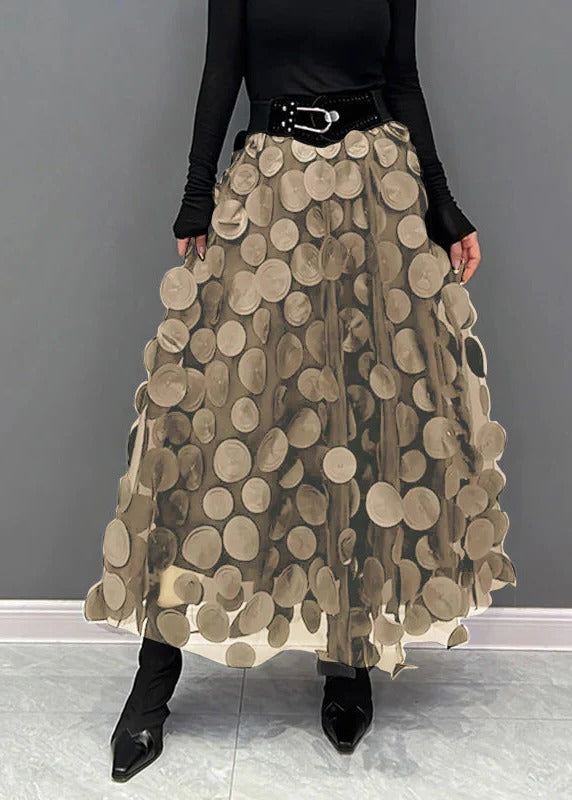 Stylish Dot and Net Ruffled Mini Skirt