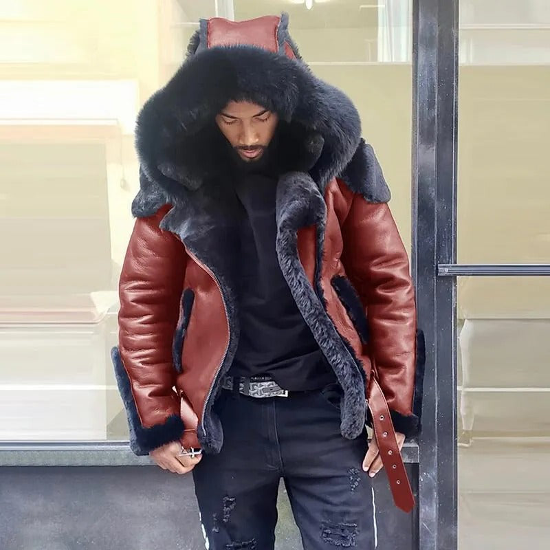 Warm Leather Biker Jacket Men Winter Coat